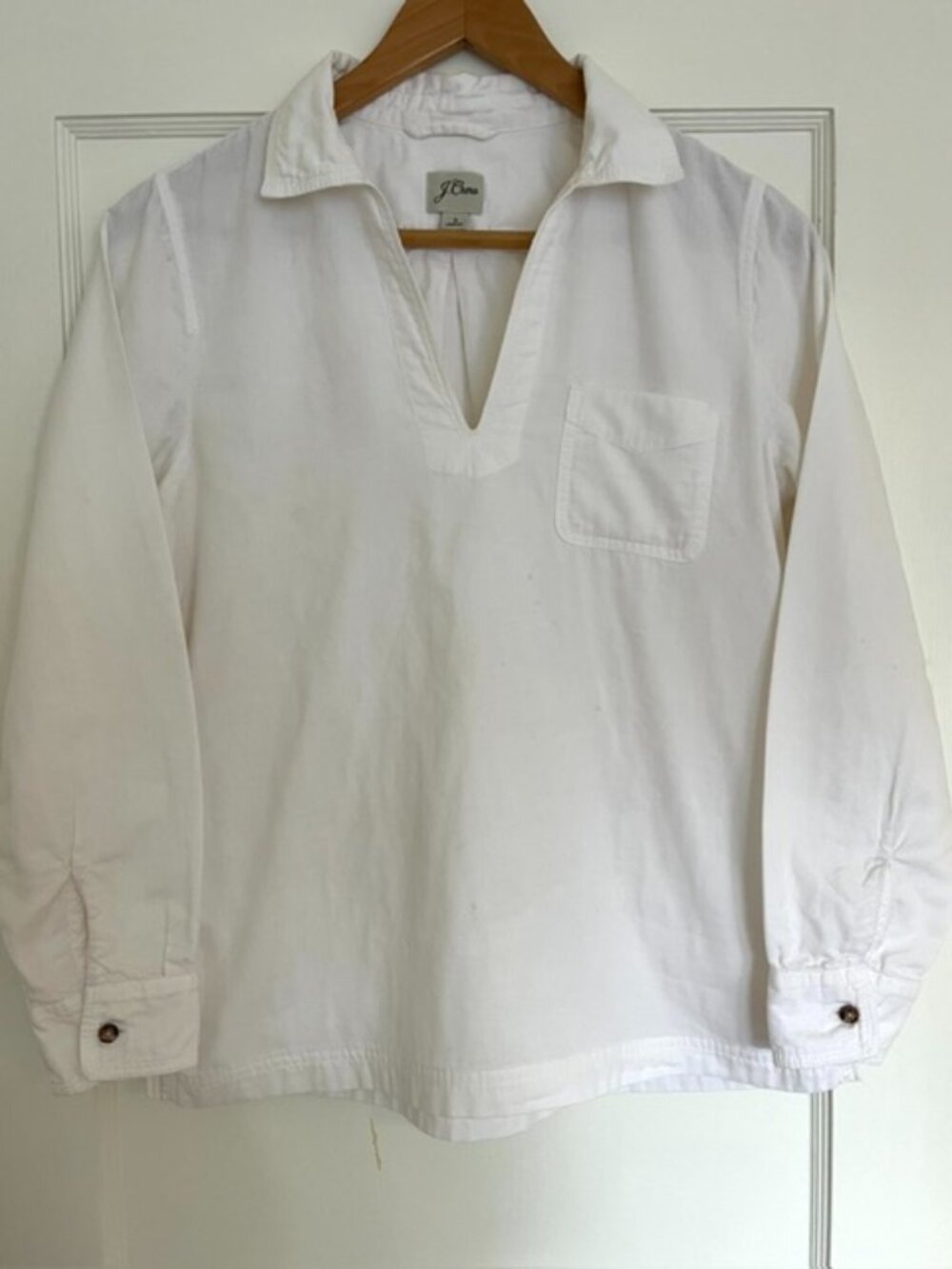 J. Crew Cotton Collared Popover Shirt in White | Size Small
